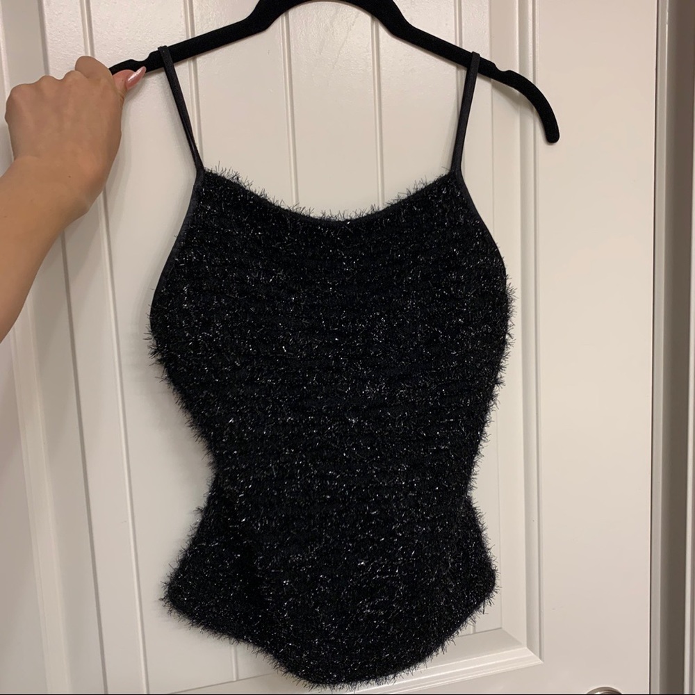 Black fuzzy sparkly tank top